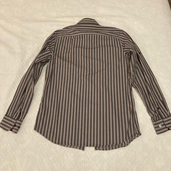 Banana Republic button down shirt, small slim fit, 14-14.5, gray and red stripes - Picture 3 of 5